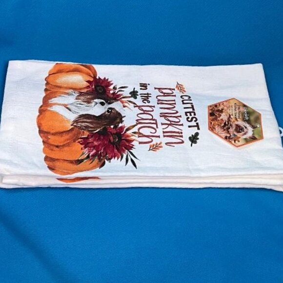NWT 2 CAVALIER KING CHARLES CUTEST PUMPKIN IN THE PATCH KITCHEN TOWELS 18" X 28" - Picture 7 of 14